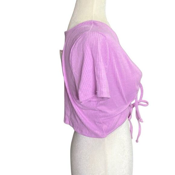 NWT Wild Fable Womens  Lilac Cropped Tie-Front Ribbed Cardigan Size Large - Picture 2 of 4